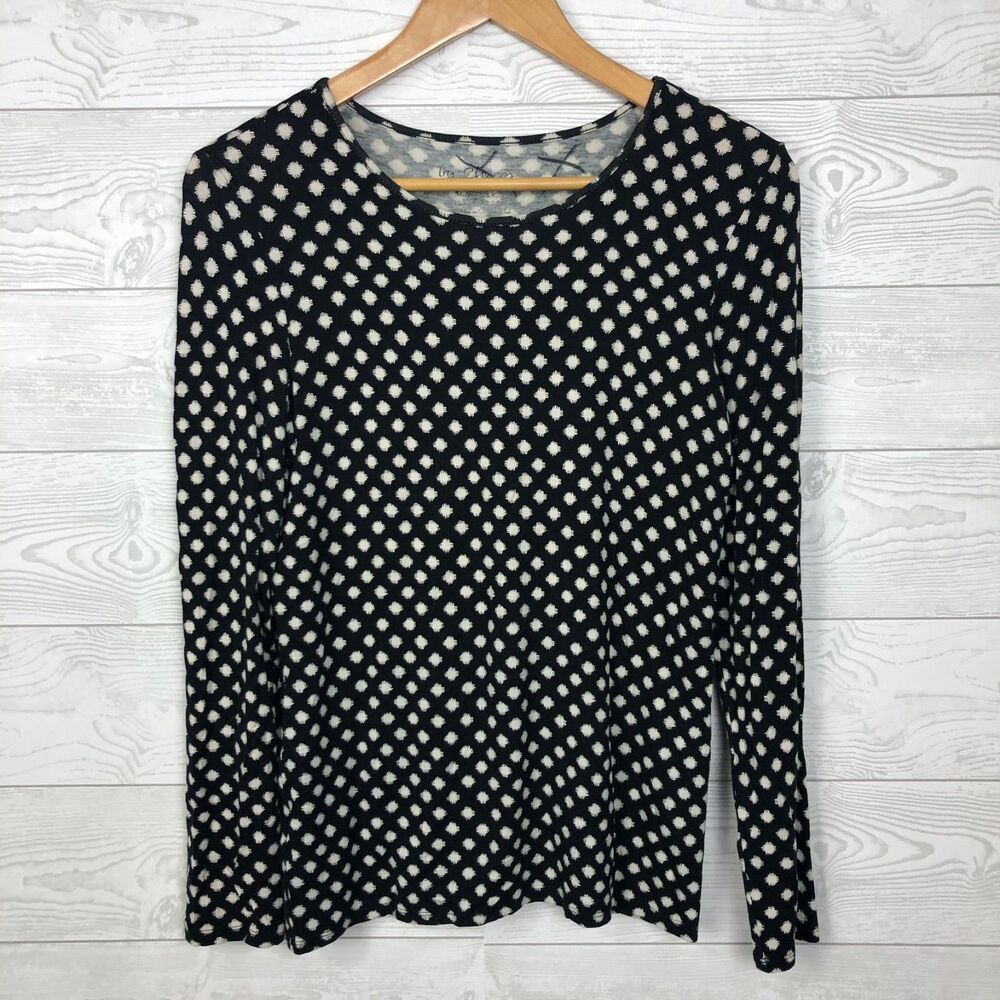 Chico's Women's Size 0/Small Polka Dot Long Sleeve Tee Shirt Scoop Neck Casual